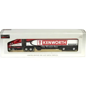 Manufacturer_SpecCast Box Trucks & Trailers<1/64 Kenworth T2000 Semi with Kenworth "The World's Best." Featherlite Trailer