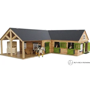 Outback Toys Wooden Barns & Large Accessories<1/24 Kids Globe Wooden Horse Stable with 4 Boxes, Storage and Wash Box