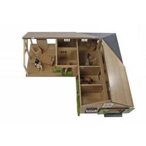 Outback Toys Wooden Barns & Large Accessories<1/24 Kids Globe Wooden Horse Stable with 4 Boxes, Storage and Wash Box