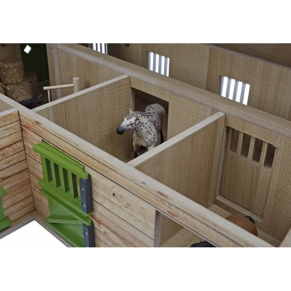 Outback Toys Wooden Barns & Large Accessories<1/24 Kids Globe Wooden Horse Stable with 4 Boxes, Storage and Wash Box