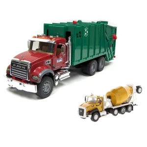 Outback Toys Tow & Straight Trucks<Kit ~ 1/16 Bruder MACK Granite Garbage Truck + 1/64 Diecast Masters CAT CT660 McNeilus Concrete Mixer