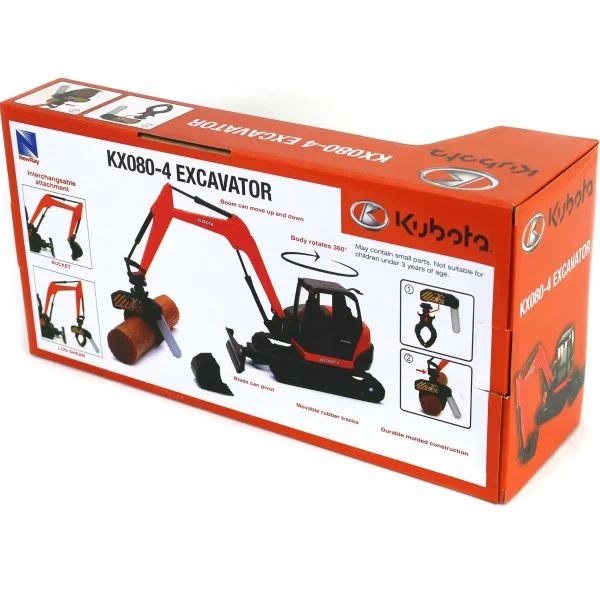 Manufacturer_New Ray Toys Inc. Excavators | Forestry<1/18 Kubota Excavator KX080-4 with Interchangeable Parts