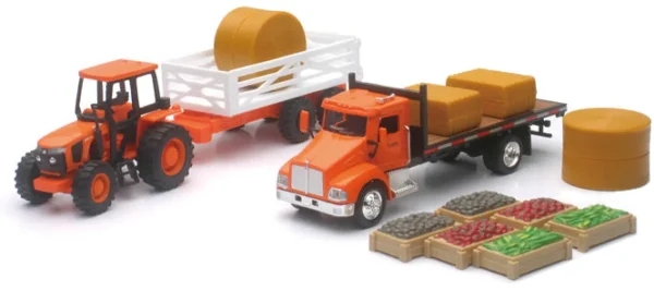 Manufacturer_New Ray Toys Inc. Pickup Trucks<1/43 Kubota Farm Tractor Play Set with Truck, Trailer & Bales