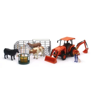 Manufacturer_New Ray Toys Inc. Wooden Barns & Large Accessories<1/18 Kubota Tractor with Figure, Animals & Fence by New Ray