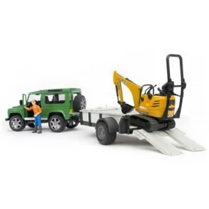 Manufacturer_Bruder Toys Excavators<1/16 Land Rover Defender with Trailer, Mini Excavator, and Worker