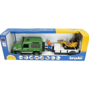 Manufacturer_Bruder Toys Excavators<1/16 Land Rover Defender with Trailer, Mini Excavator, and Worker