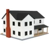 Outback Toys 3D Print & Small Accessories<1/64 Large Two Story Farm House with Porch,Deck and Chimney, Black and White, 3D Printed
