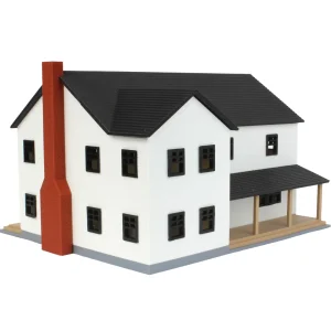 Outback Toys 3D Print & Small Accessories<1/64 Large Two Story Farm House with Porch,Deck and Chimney, Black and White, 3D Printed