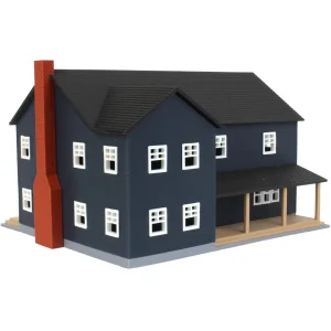 Outback Toys 3D Print & Small Accessories<1/64 Large Two Story Farm House with Porch, Deck and Chimney, Navy and White, 3D Printed