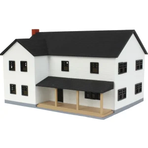 Outback Toys 3D Print & Small Accessories<1/64 Large Two Story Farm House with Porch,Deck and Chimney, Black and White, 3D Printed