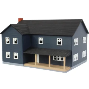 Outback Toys 3D Print & Small Accessories<1/64 Large Two Story Farm House with Porch, Deck and Chimney, Navy and White, 3D Printed