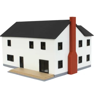 Outback Toys 3D Print & Small Accessories<1/64 Large Two Story Farm House with Porch,Deck and Chimney, Black and White, 3D Printed