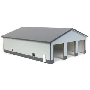 Outback Toys Wooden Barns & Large Accessories<1/64 Light & Dark Gray 3 Door 60ft x 80ft Wooden Implement or Shop Building