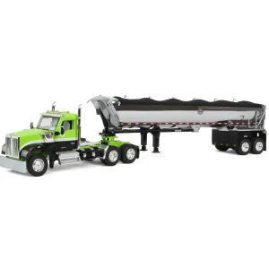 Manufacturer_DCP by First Gear Dump Trucks<1/64 Lime Green & Black Kenworth W990 Day Cab with MAC Half Round End Dump Trailer, DCP by First Gear