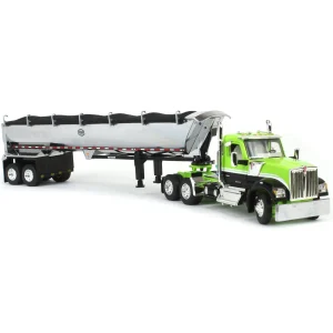 Manufacturer_DCP by First Gear Dump Trucks<1/64 Lime Green & Black Kenworth W990 Day Cab with MAC Half Round End Dump Trailer, DCP by First Gear