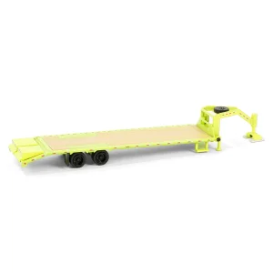 Manufacturer_Greenlight Collectibles Lowboys & Flatbeds<1/64 Lime Green Gooseneck Trailer with Red & White Conspicuity Stripes, Hobby Exclusive