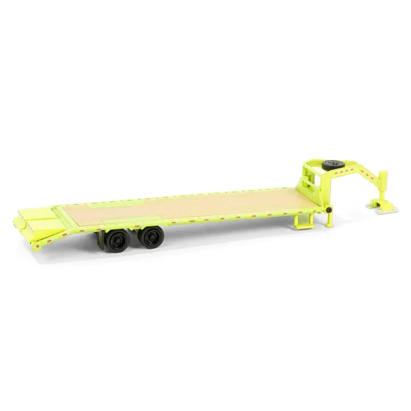 Manufacturer_Greenlight Collectibles Lowboys & Flatbeds<1/64 Lime Green Gooseneck Trailer with Red & White Conspicuity Stripes, Hobby Exclusive