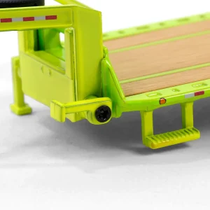 Manufacturer_Greenlight Collectibles Lowboys & Flatbeds<1/64 Lime Green Gooseneck Trailer with Red & White Conspicuity Stripes, Hobby Exclusive