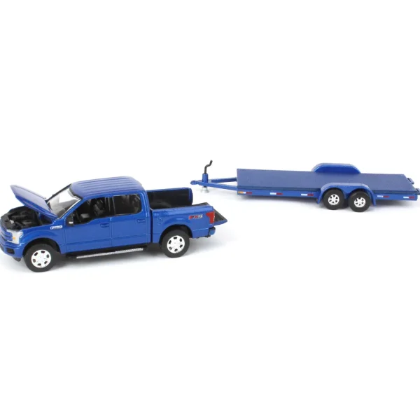 Manufacturer_Auto World Pickup Trucks<1/64 Limited Edition Metallic Blue 2019 Ford F-150 with Blue Trailer by Auto World