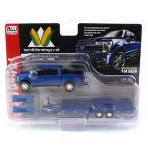 Manufacturer_Auto World Pickup Trucks<1/64 Limited Edition Metallic Blue 2019 Ford F-150 with Blue Trailer by Auto World