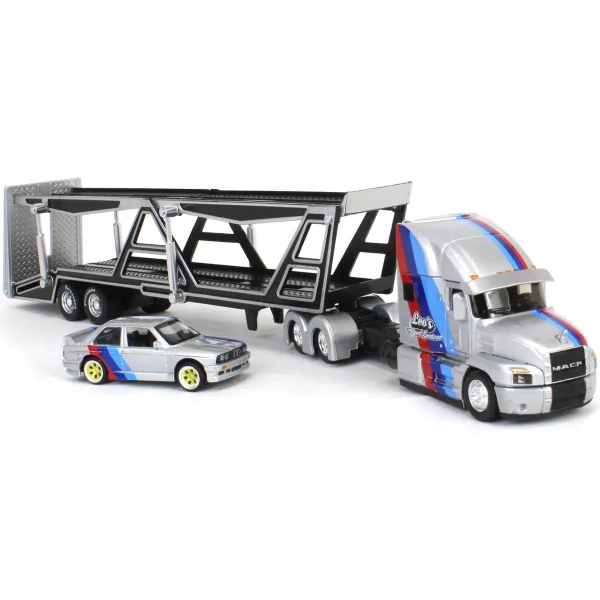 Manufacturer_Maisto Cars & Suvs<1/64 Mack Anthem Car Carrier with 1988 BMW 3 Series M3, Silver, Maisto