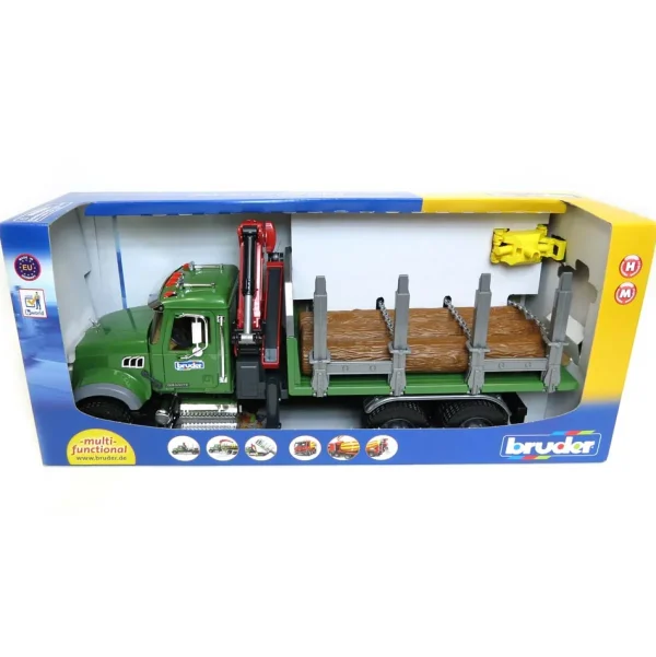 Manufacturer_Bruder Toys Logging Trucks<1/16 MACK Granite Log Truck with Knuckleboom Grapple Crane and 3 Logs by Bruder