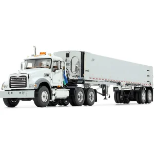 Manufacturer_First Gear, Inc. Dump Trucks<1/50 Mack Granite MP Day Cab, White with Chrome East Genesis End Dump Trailer by First Gear