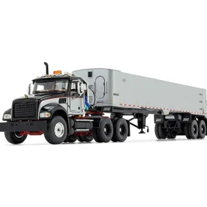 Manufacturer_First Gear, Inc. Dump Trucks<1/50 Mack Granite MP Day Cab, Black, Silver, East Genesis End Dump Trailer by First Gear
