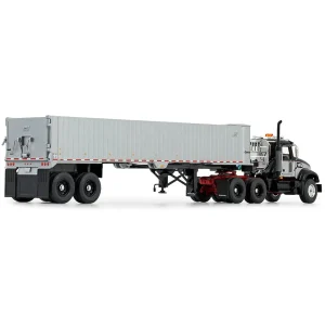 Manufacturer_First Gear, Inc. Dump Trucks<1/50 Mack Granite MP Day Cab, Black, Silver, East Genesis End Dump Trailer by First Gear