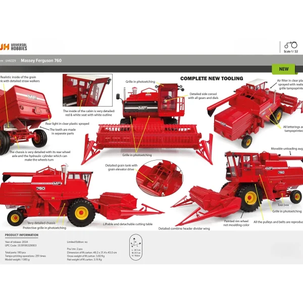 Manufacturer_Universal Hobbies Combines & Harvesters<1/32 Massey Ferguson 760 Combine with Grain Head