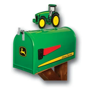 Outback Toys Farm Art & DéCor | Outdoor<Metal Rural Style John Deere Mailbox with John Deere 8000 Tractor Topper
