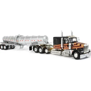Manufacturer_DCP by First Gear Tanker Trucks<1/64 Metallic Black & Gold Kenworth W900L w/ Polar Deep Drop Trailer, Owner Operator, DCP by First Gear