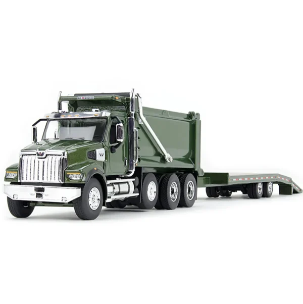 Manufacturer_DCP by First Gear Dump Trucks | Lowboys & Flatbeds<1/64 Metallic Green Western Star 49X with Ox Bodies Dump & Beaver Tail Trailer, DCP by First Gear