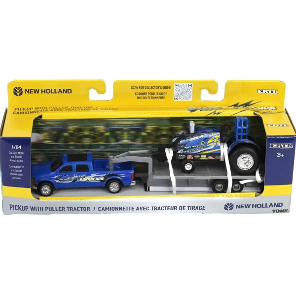 Manufacturer_ERTL Pulling Tractors | Pickup Trucks<1/64 New Holland "Blue Barracuda" Pulling Tractor with Pickup Truck & Trailer
