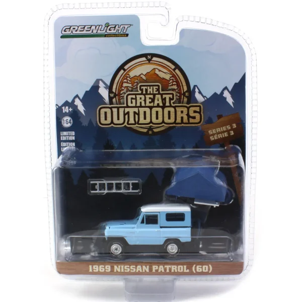 Manufacturer_Greenlight Collectibles Cars & Suvs<1/64 1969 Nissan Patrol (60) with Camp'otel Cartop Sleeper Tent, The Great Outdoors Series 3