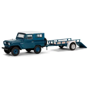 Manufacturer_Greenlight Collectibles Cars & Suvs<1/64 1961 Nissan Patrol Hard Top with Utility Trailer, Blue & White, Hitch & Tow Series 31