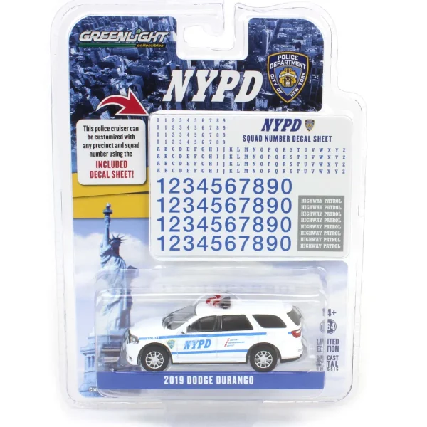 Manufacturer_Greenlight Collectibles Emergency Vehicles<1/64 2019 NYPD Dodge Durango with Squad Number Decal Sheet, Hobby Exclusive