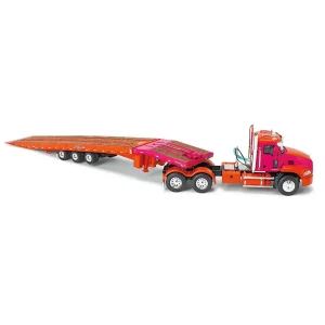 Manufacturer_DCP by First Gear Lowboys & Flatbeds<1/64 Orange & Fuchsia Mack Pinnacle w/ Talbert 5553TA Traveling-Axle Trailer, DCP by First Gear