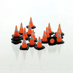 Outback Toys Vehicle Accessories<1/64 Orange Traffic Cones with Black Bases & White Stripes - 18 Pack