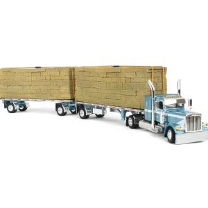 Manufacturer_DCP by First Gear Lowboys & Flatbeds<1/64 Pacific Blue Peterbilt 389 36in Flattop with Utility Dual Flatbeds & Hay Load, DCP by First Gear