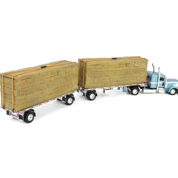 Manufacturer_DCP by First Gear Lowboys & Flatbeds<1/64 Pacific Blue Peterbilt 389 36in Flattop with Utility Dual Flatbeds & Hay Load, DCP by First Gear