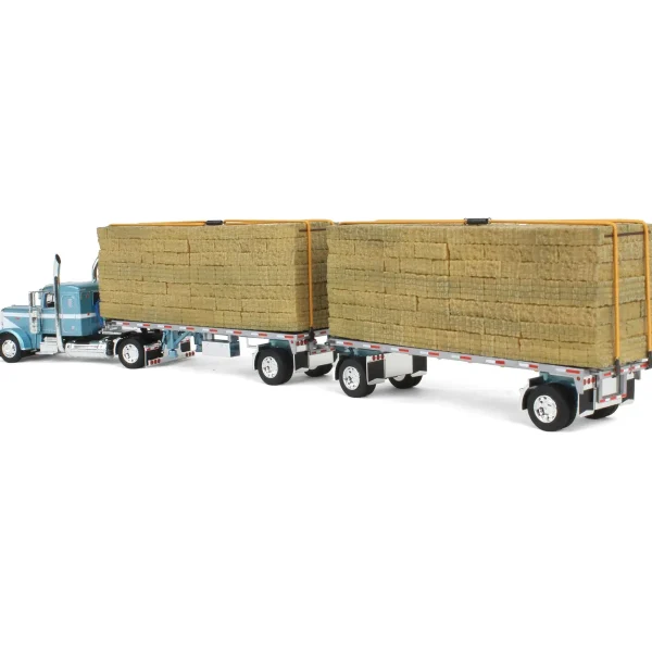 Manufacturer_DCP by First Gear Lowboys & Flatbeds<1/64 Pacific Blue Peterbilt 389 36in Flattop with Utility Dual Flatbeds & Hay Load, DCP by First Gear