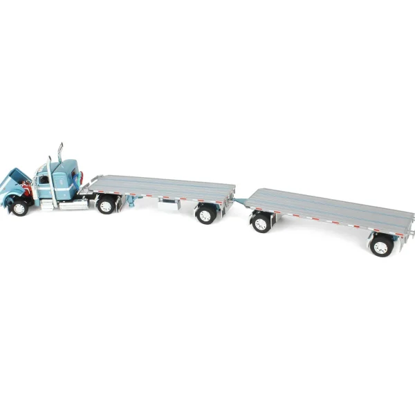 Manufacturer_DCP by First Gear Lowboys & Flatbeds<1/64 Pacific Blue Peterbilt 389 36in Flattop with Utility Dual Flatbeds & Hay Load, DCP by First Gear