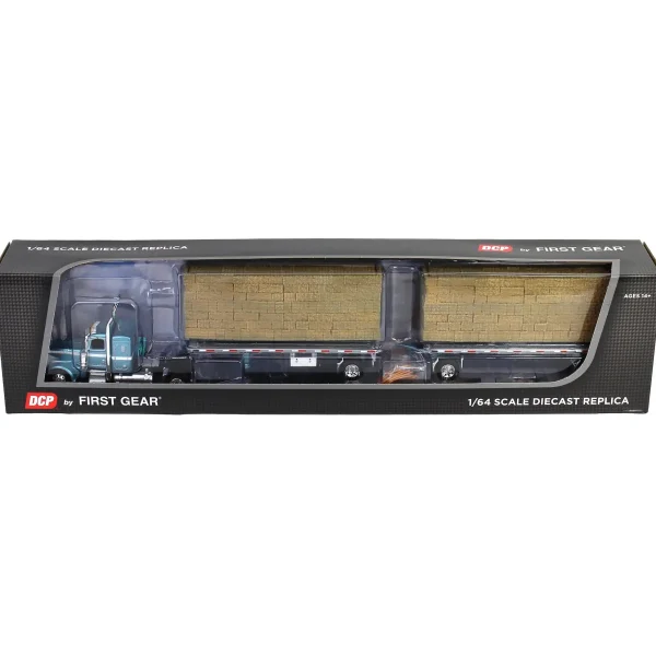 Manufacturer_DCP by First Gear Lowboys & Flatbeds<1/64 Pacific Blue Peterbilt 389 36in Flattop with Utility Dual Flatbeds & Hay Load, DCP by First Gear