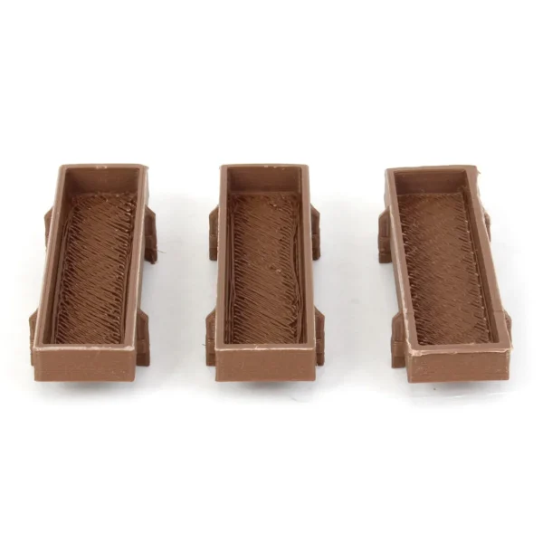 Outback Toys 3D Print & Small Accessories<1/64 Pack of 3 Dark Wood Feed Bunks, 3D Printed