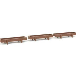 Outback Toys 3D Print & Small Accessories<1/64 Pack of 3 Dark Wood Feed Bunks, 3D Printed