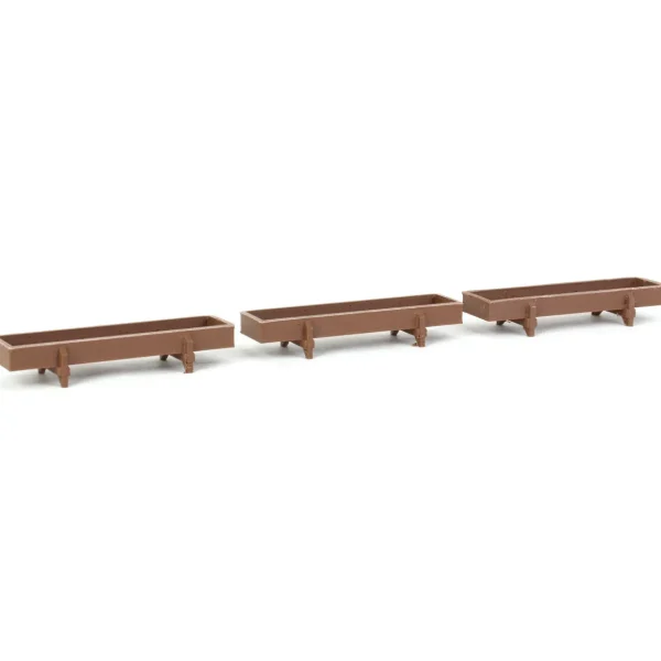 Outback Toys 3D Print & Small Accessories<1/64 Pack of 3 Dark Wood Feed Bunks, 3D Printed