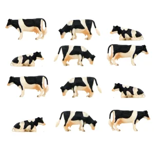 Manufacturer_Universal Hobbies Wooden Barns & Large Accessories | Play Animals & Accessories<1/32 12 Piece Black and White Cow Set