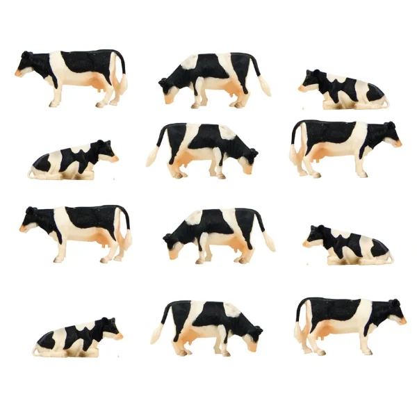 Manufacturer_Universal Hobbies Wooden Barns & Large Accessories | Play Animals & Accessories<1/32 12 Piece Black and White Cow Set