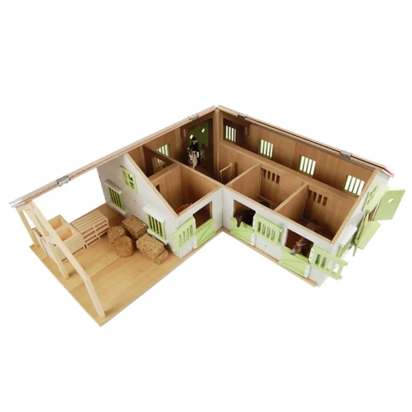 Outback Toys Wooden Barns & Large Accessories<1/24 Pink & White Kids Globe Wooden Horse Stable with 4 Boxes, Storage and Wash Box